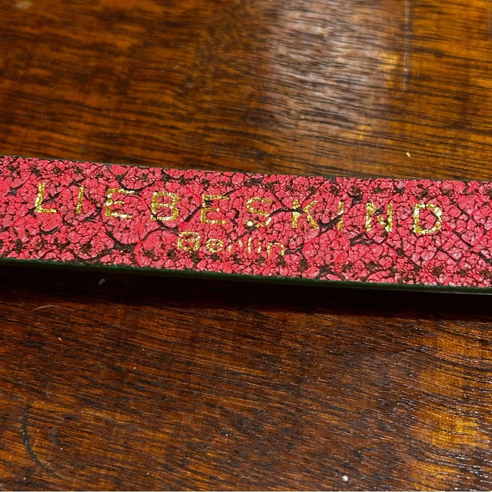 Liebeskind Berlin Coral Green Snake Embossed Leather Belt Brass Gold Buckle